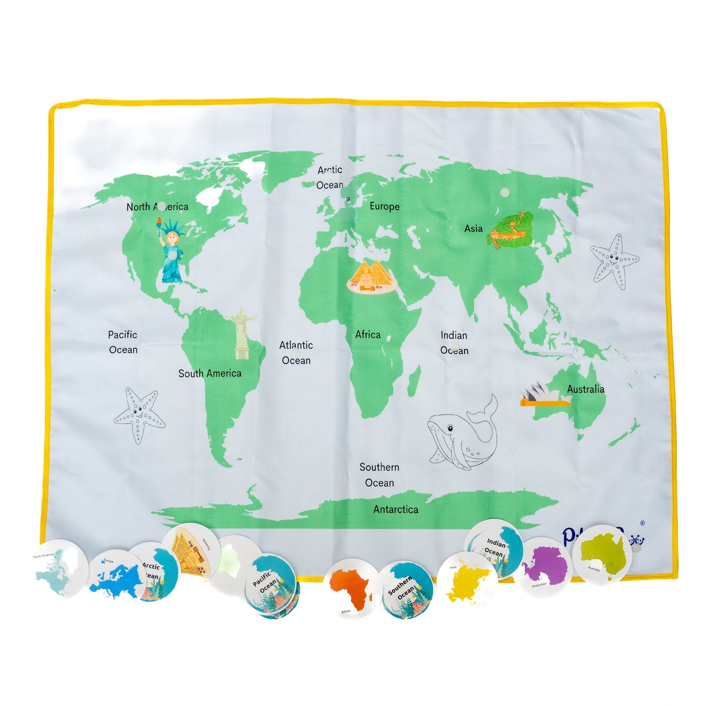 PiK-A-BOO Continents & Oceans Cloth Activity Mat for Children – Discover, Learn, Play & Spark Joy (2.2 x 2.10 ft)