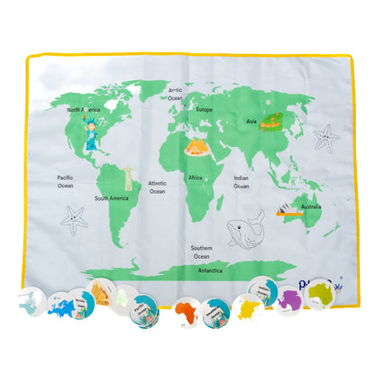 PiK-A-BOO Continents & Oceans Cloth Activity Mat for Children – Discover, Learn, Play & Spark Joy (2.2 x 2.10 ft)