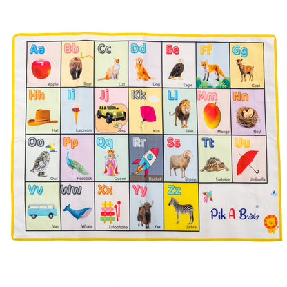 PiK-A-BOO Alphabet Cloth Activity Mat for Children – Learn, Play, Explore & Spark Joy (2.2 x 2.10 ft)