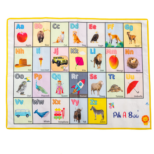 PiK-A-BOO Alphabet Cloth Activity Mat for Children – Learn, Play, Explore & Spark Joy (2.2 x 2.10 ft)