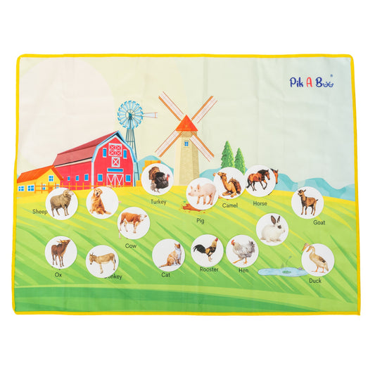 PiK-A-BOO Farm Animal Cloth Activity Mat for Children – Discover, Learn, Play & Spark Joy (2.2 x 2.10 ft)