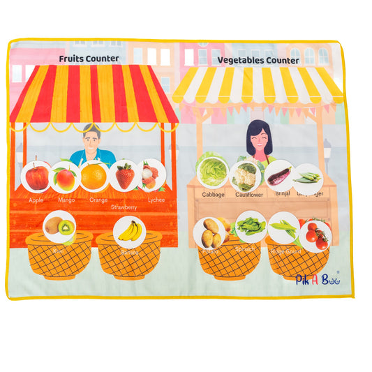 PiK-A-BOO Fruit & Vegetable Cloth Activity Mat for Children – Spark Joy, Explore, Learn, Play & Grow (2.2 x 2.10 ft)