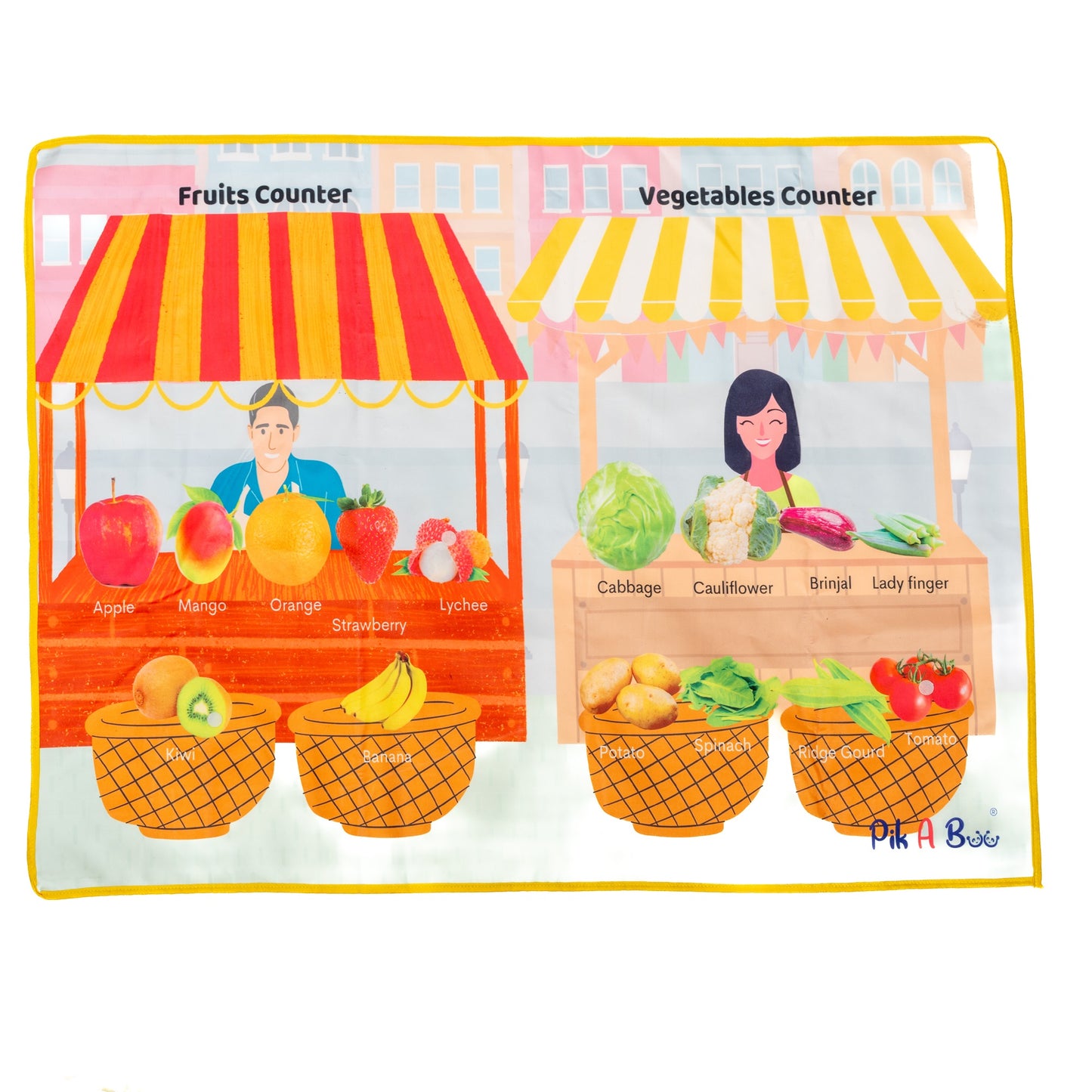 PiK-A-BOO Fruit & Vegetable Cloth Activity Mat for Children – Spark Joy, Explore, Learn, Play & Grow (2.2 x 2.10 ft)