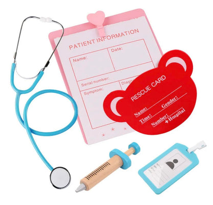 Wooden Doctor Kit for Toddlers, Kids – Dentist Set with Working Stethoscope & Pretend Play Role Play Toy