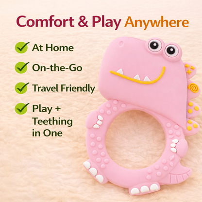 Dino Silicone Teether Rattle for Babies | BPA-Free with Built-in Rattle 10 cm