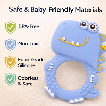Dino Silicone Teether Rattle for Babies | BPA-Free with Built-in Rattle 10 cm
