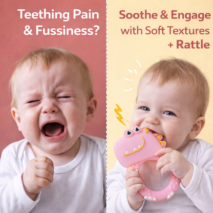 Dino Silicone Teether Rattle for Babies | BPA-Free with Built-in Rattle 10 cm