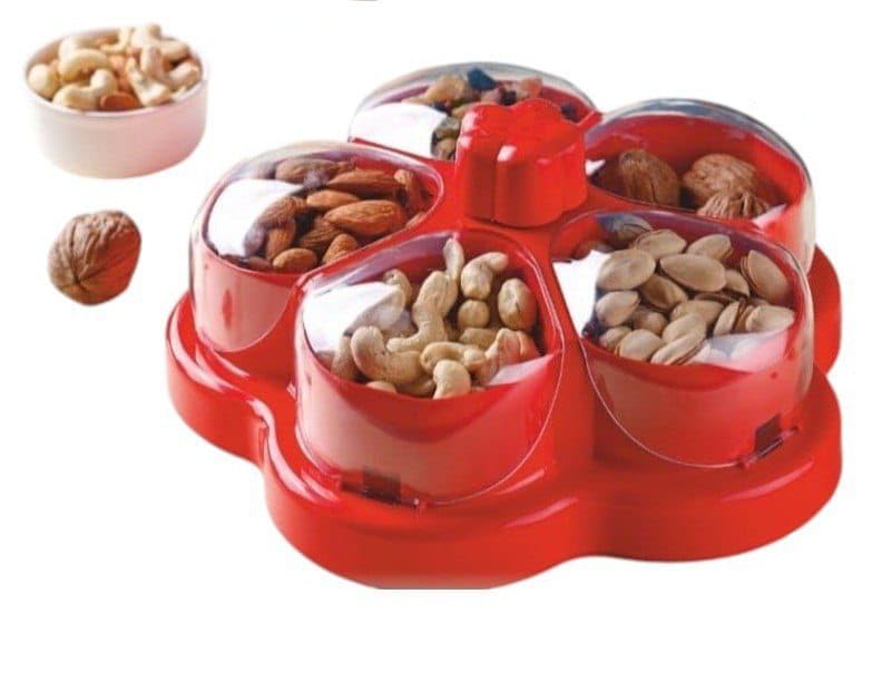 Lotus Shape Dry Fruit Storage Box – 5-Container Multipurpose Set with Serving Tray