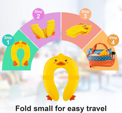 Duck Folding Potty Training Seat, Travel Portable Toilet Seat for Kids Toddlers Boys Girls, Fits Most Toilets, with Non-Slip Suction Cups