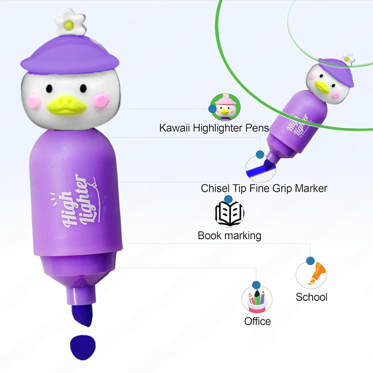Dudu Duck Highlighter Pen – Cute Pastel Stationery for Kids