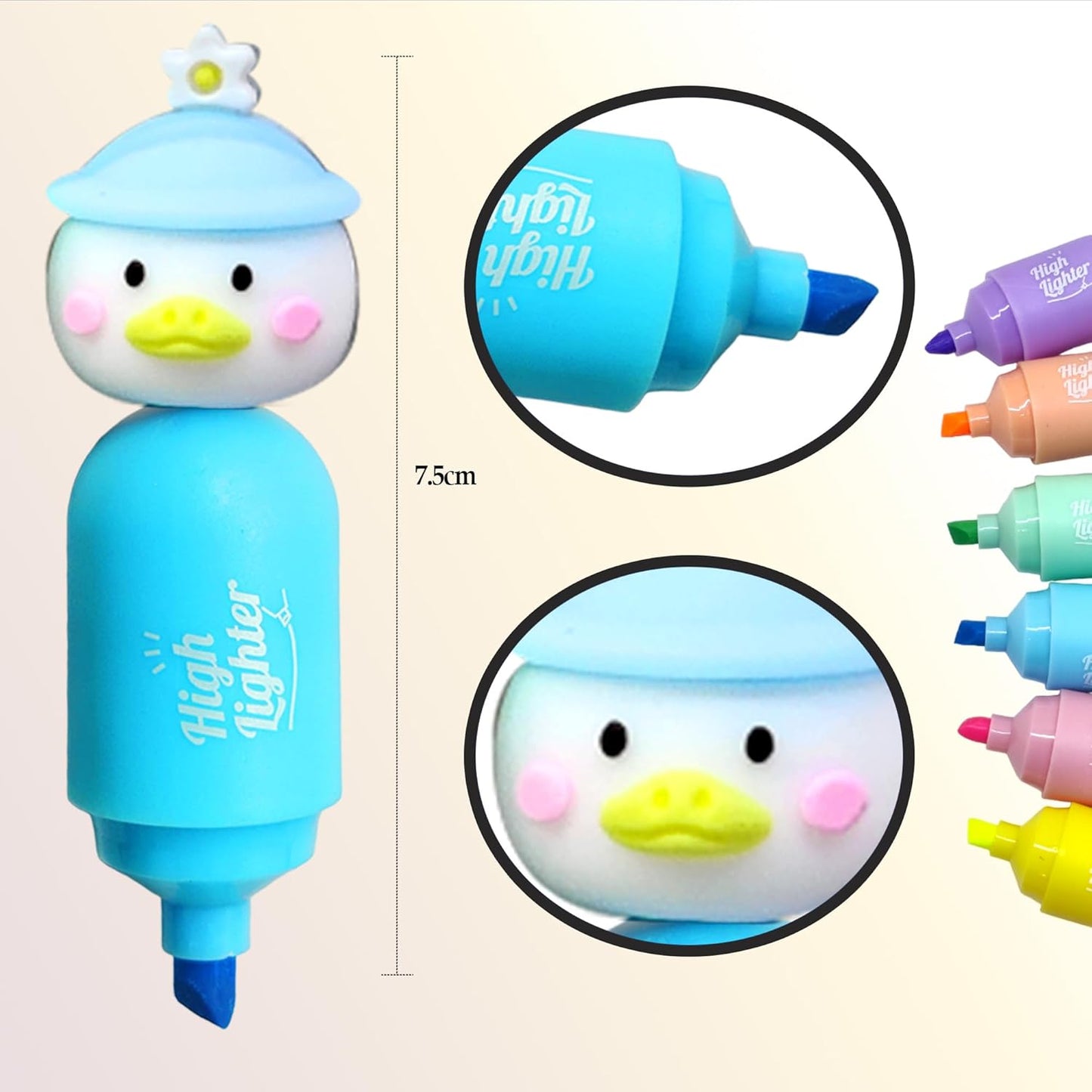 Dudu Duck Highlighter Pen – Cute Pastel Stationery for Kids