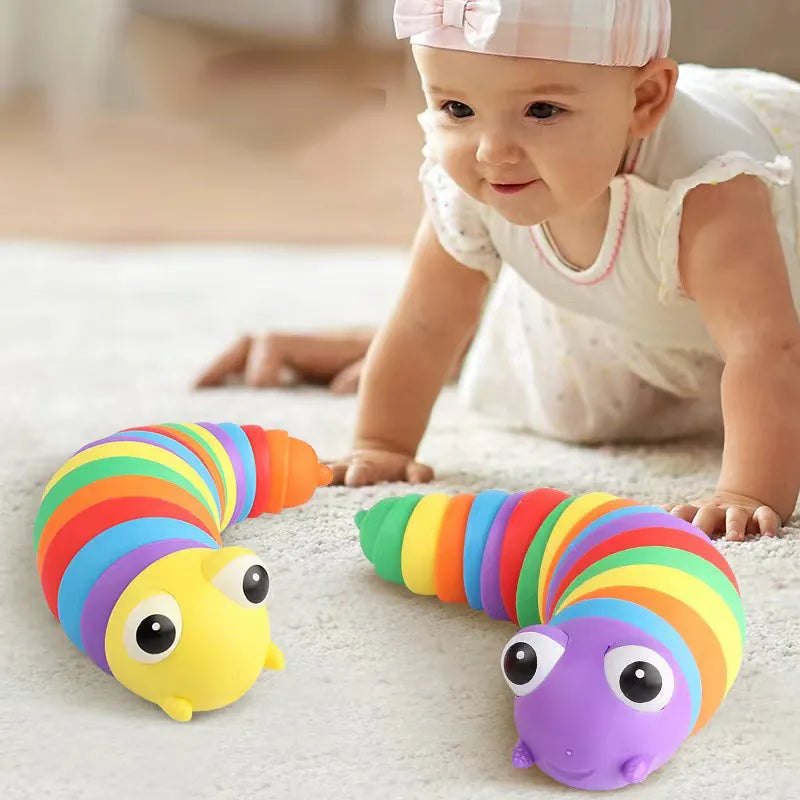 Rainbow Finger Slug Fidget Toy – Sensory Stress Relief and Fun for Kids and Adults Any One