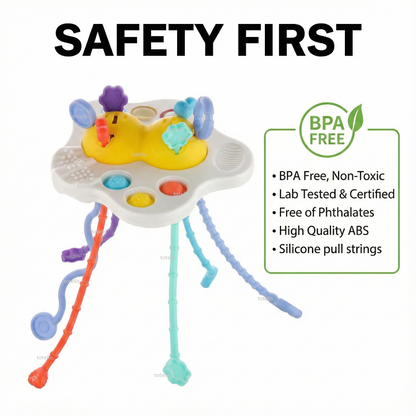 Totello Pehla Toy Pull String Silicone Teether Sensory Play with Pop-It Buttons for Babies