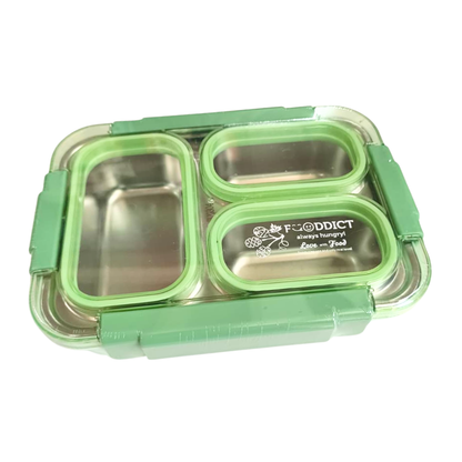 Green Tokyo Table Stainless Steel Lunch Box – 3 Compartment Mixproof Tiffin