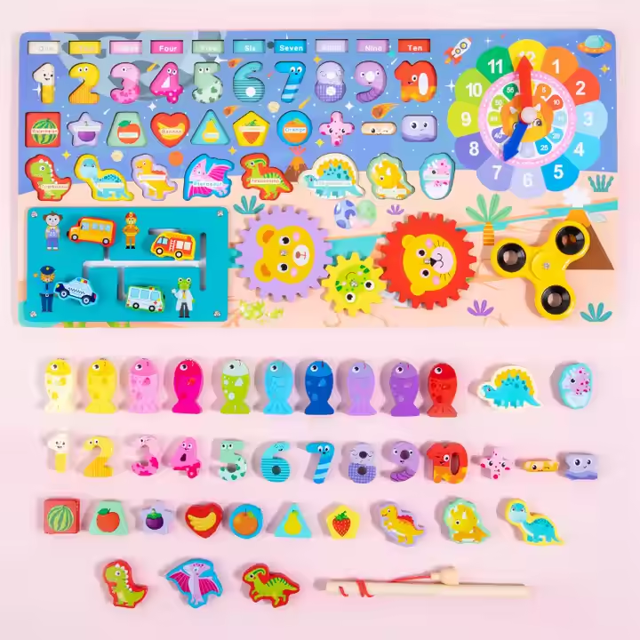 Wooden Learning Montessori Board – Number Fishing Puzzle Toy