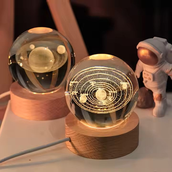 3D Crystal Ball LED Lamp | Handcrafted Wooden Base Night Light for Home Décor & Gifting