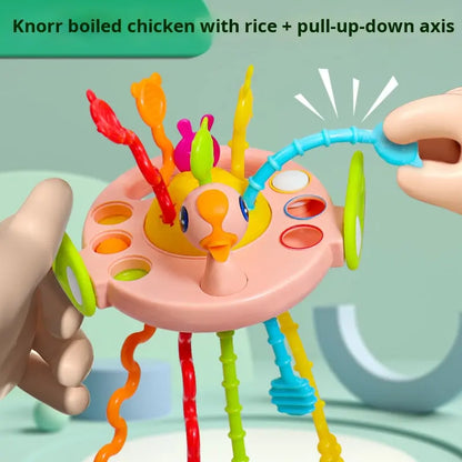 Duck Pull String Teething Toy for Babies - Sensory Montessori Travel Toy