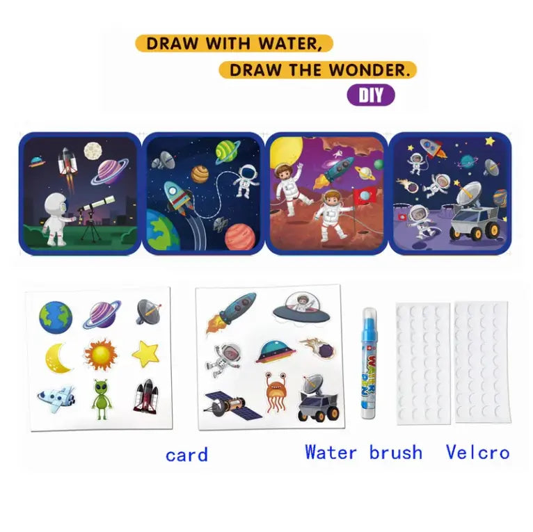 PiK A BOO Magic Sticker Water Painting Book – Reusable Water Art Book for Kids 3+ | No-Mess Coloring with Water Pen (Assorted Designs)