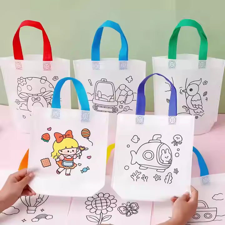 DIY Canvas Bag Handmade Painting Cartoon Gift for Children Art Enthusiasts