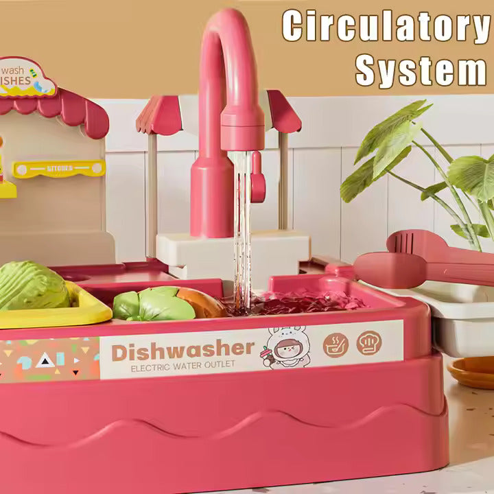 Running Tap Home Kitchen Sink - Electric Dishwasher Set for Kids' Pretend Play