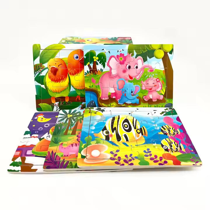 Wooden Animal Puzzle Set for Kids – 12-Piece Educational Toy Game Gift