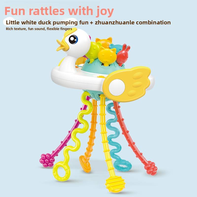Duck Pull String Teething Toy for Babies - Sensory Montessori Travel Toy