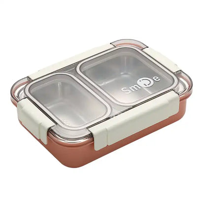 2 Grid Transparent Top Stainless Steel Leakproof Lunch Bento Box For Kids 750 Ml