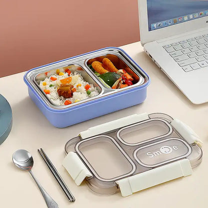 2 Grid Transparent Top Stainless Steel Leakproof Lunch Bento Box For Kids 750 Ml