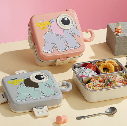 Animal Eye Kids Carnival Bento 1120ml Steel Lunch Box with Spoon and 70ml Salad Cup