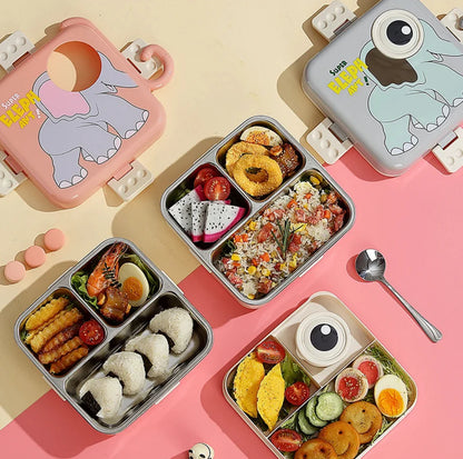 Animal Eye Kids Carnival Bento 1120ml Steel Lunch Box with Spoon and 70ml Salad Cup