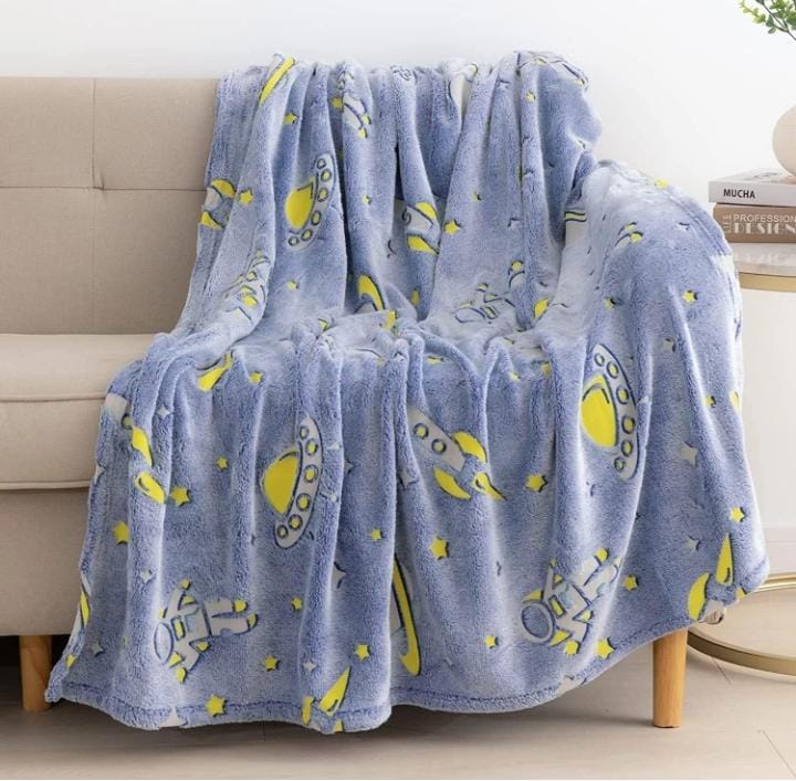 Yellow Space Astronaut Super Soft Warm Glow in The Dark Blanket for kids, infants, children, toddler