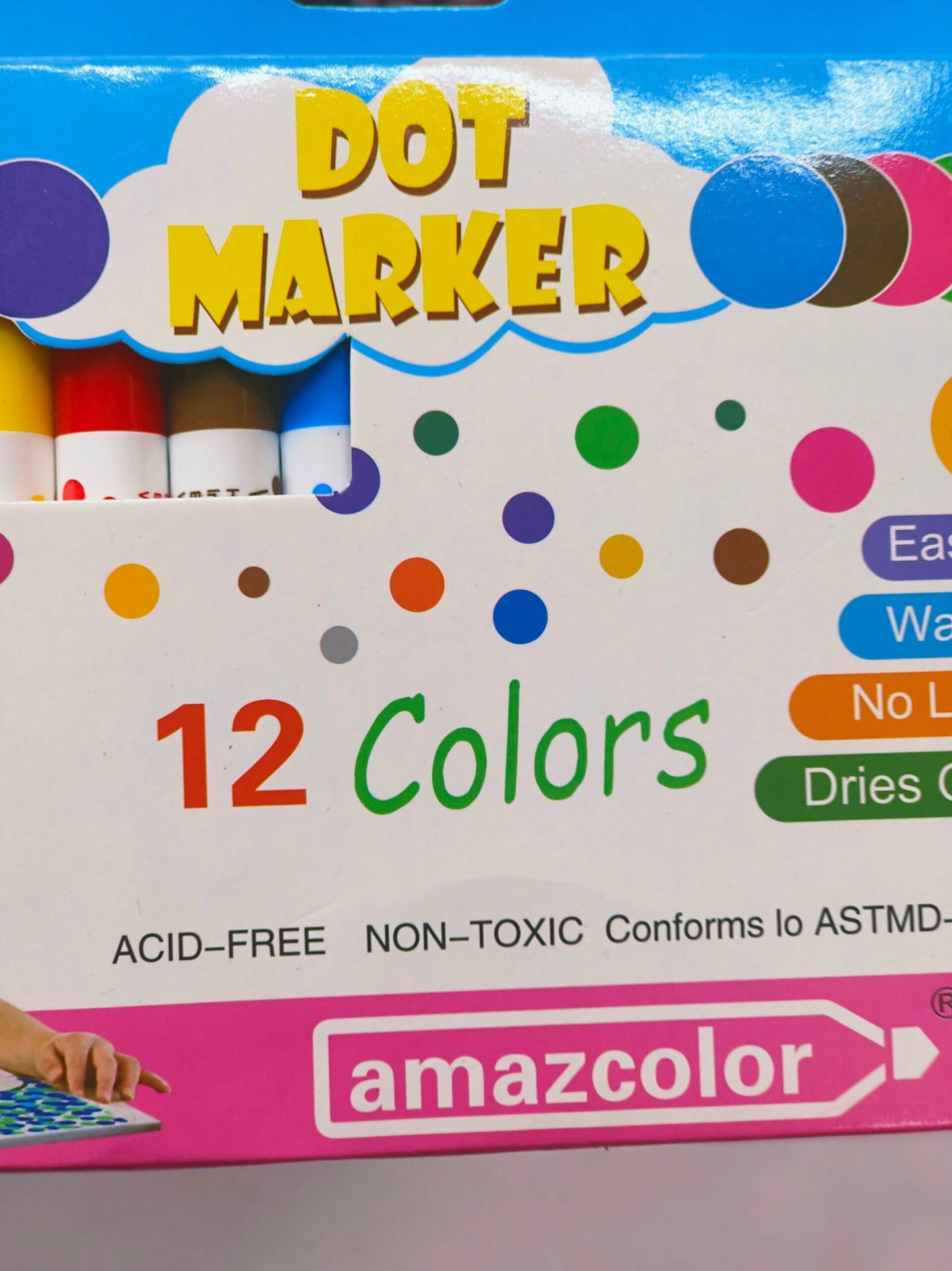 12-Color Dot Washable Markers Set – Non-Toxic, Acid-Free Art Tools for Kids