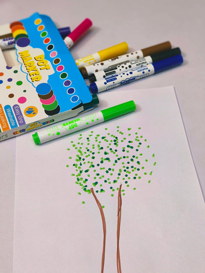 12-Color Dot Washable Markers Set – Non-Toxic, Acid-Free Art Tools for Kids