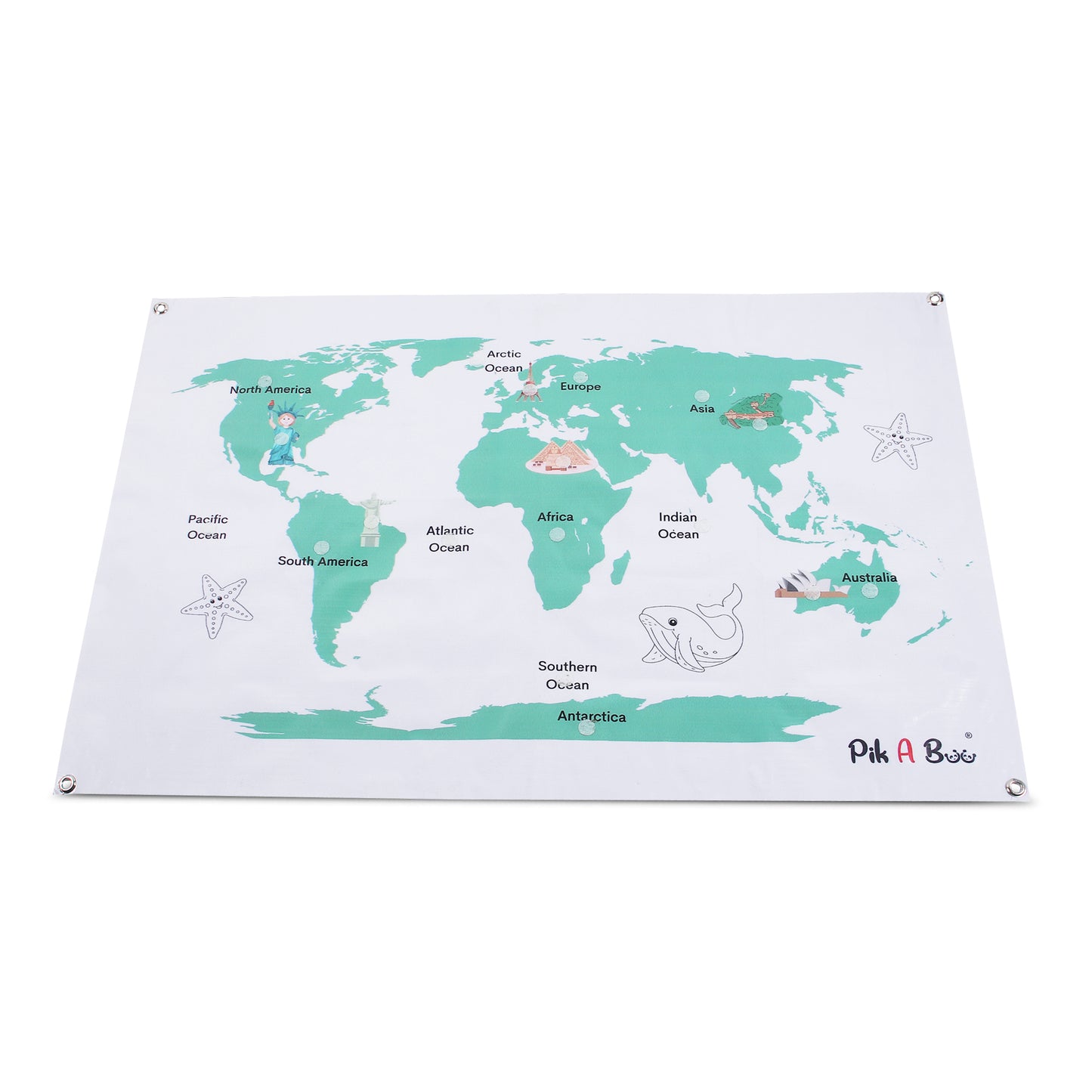 PiK A BOO Continents, Oceans and Monuments Activity Mat For Kids, Children Approx 91*60 Cm