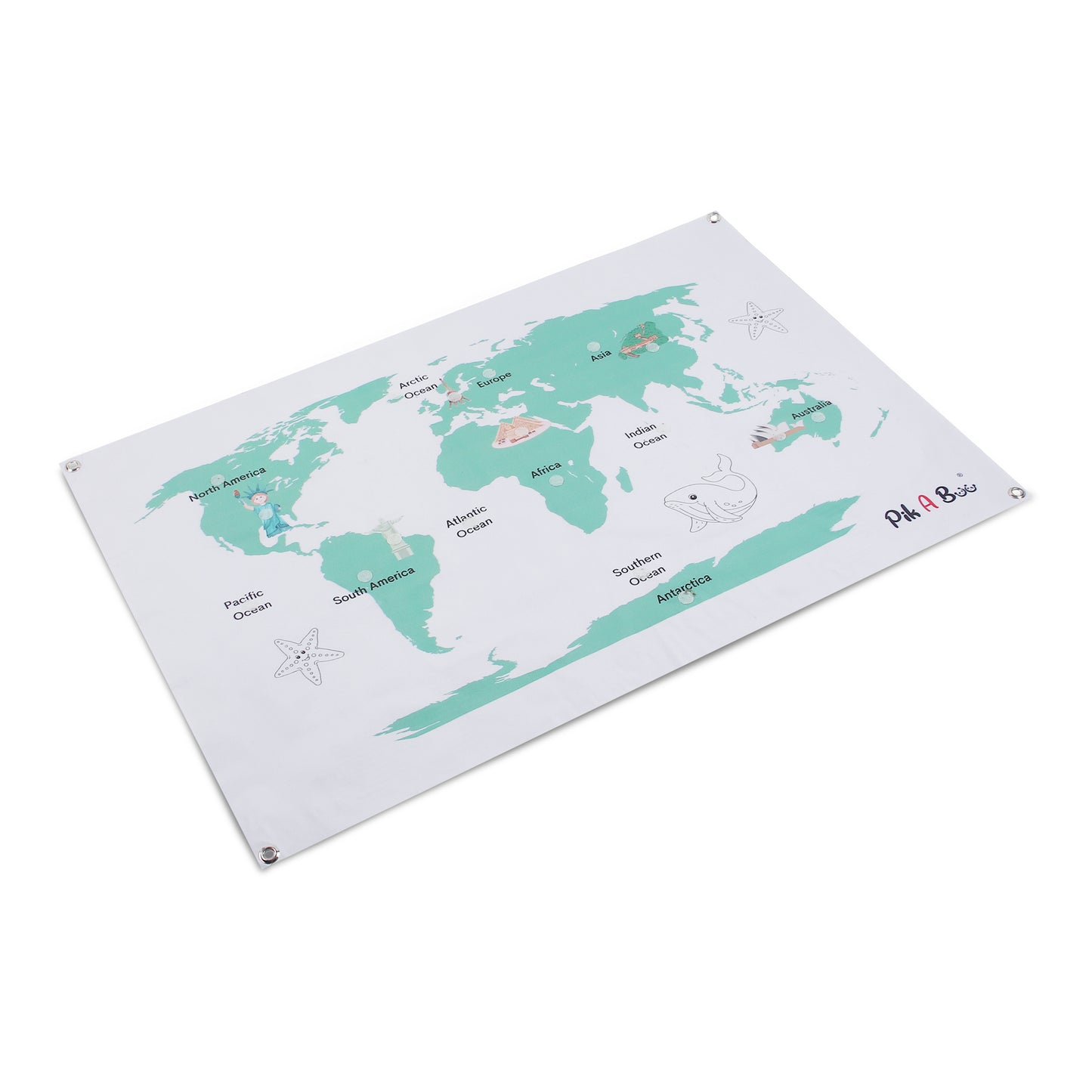 PiK A BOO Continents, Oceans and Monuments Activity Mat For Kids, Children Approx 91*60 Cm