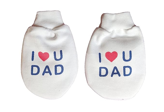 I Love You Dad Baby Gift Set | White Printed Mittens, Booties & Cap – Soft Cotton Essentials for Your Little One