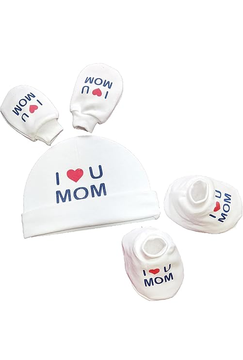 I Love You Mom Baby Gift Set | White Printed Mittens, Booties & Cap – Soft Cotton Essentials for Your Little Bundle of Joy