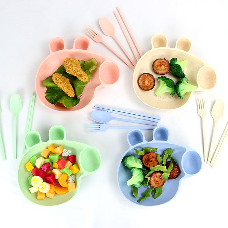 Kids’ Wheat Straw Tableware Set – Eco Dining Kit with Spoon, Fork & Chopsticks