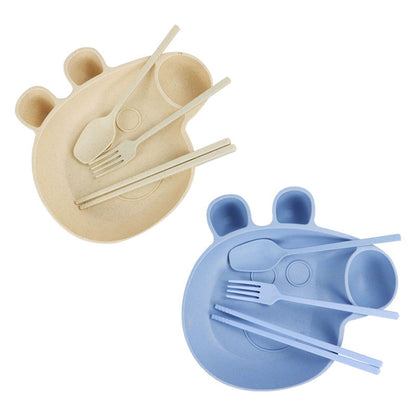 Kids’ Wheat Straw Tableware Set – Eco Dining Kit with Spoon, Fork & Chopsticks