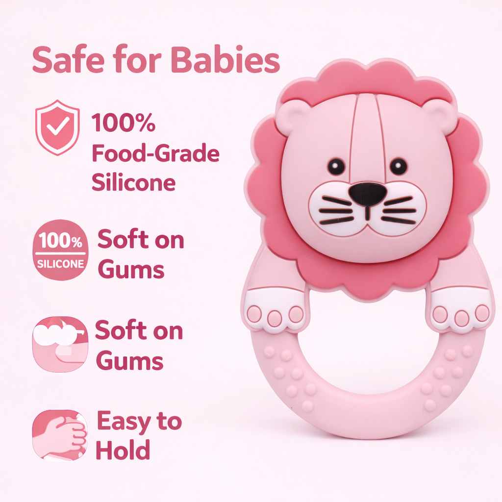 Lion Silicone Teether Rattle for Babies | Soothing Gum Relief Toy for Infants 6–24 Months