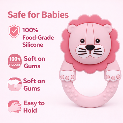 Lion Silicone Teether Rattle for Babies | Soothing Gum Relief Toy for Infants 6–24 Months