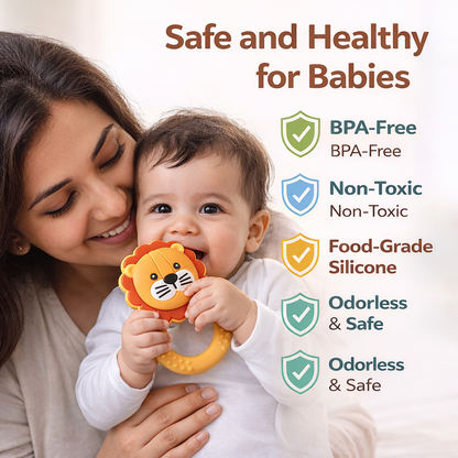 Lion Silicone Teether Rattle for Babies | Soothing Gum Relief Toy for Infants 6–24 Months