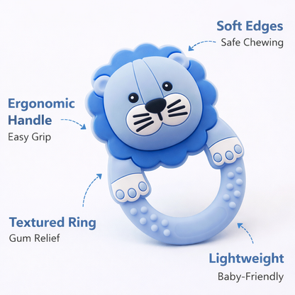 Lion Silicone Teether Rattle for Babies | Soothing Gum Relief Toy for Infants 6–24 Months
