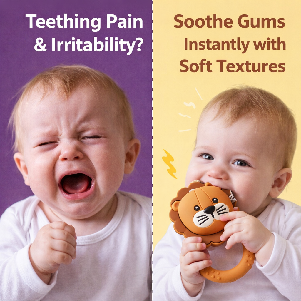 Lion Silicone Teether Rattle for Babies | Soothing Gum Relief Toy for Infants 6–24 Months