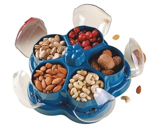 Lotus Dry Fruit Storage Box – 5-Container Multipurpose Set with Serving Tray
