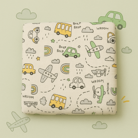 Vroom Vroom Muslin Swaddle Blanket | 6-Layered Vehicle-Themed Baby Wrap – Soft, Breathable & Cozy for Newborns