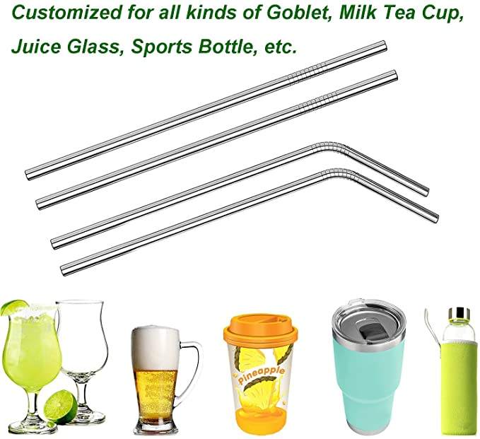 Metal Straw Set – 2 Bent & 2 Straight | Reusable with Brush
