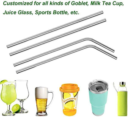 Metal Straw Set – 2 Bent & 2 Straight | Reusable with Brush