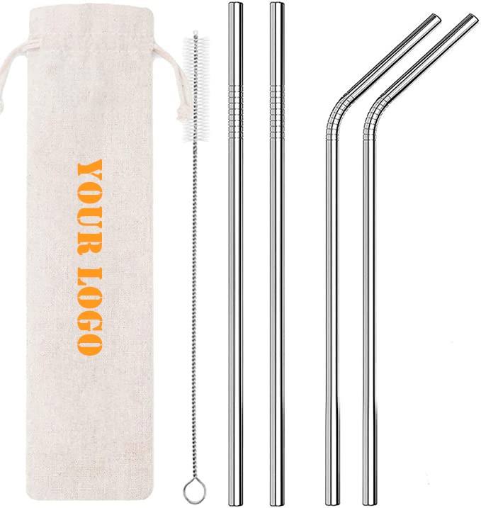 Metal Straw Set – 2 Bent & 2 Straight | Reusable with Brush