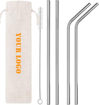 Metal Straw Set – 2 Bent & 2 Straight | Reusable with Brush
